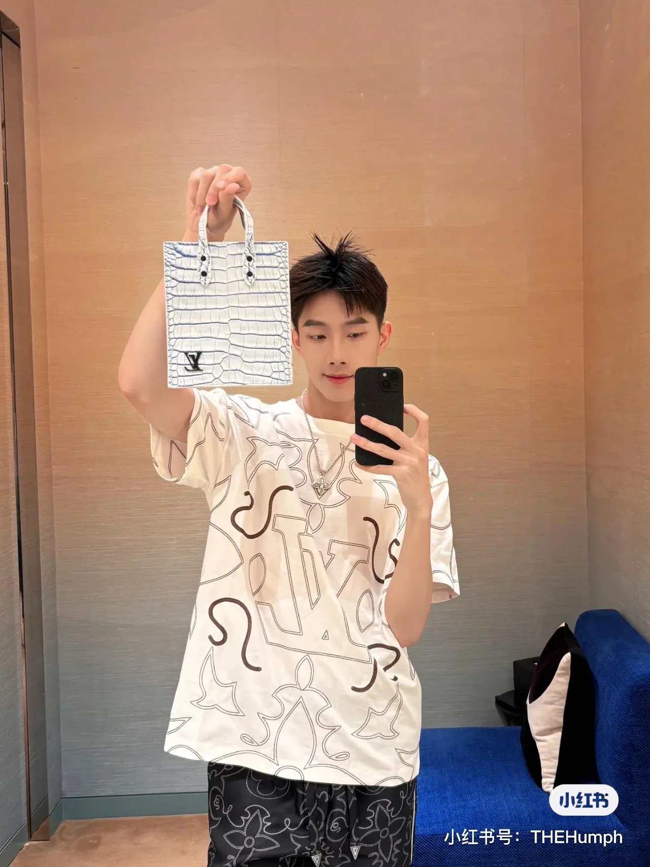 Louis Vuitton/Louis Vuitton presbyopic line pattern printed short sleeves